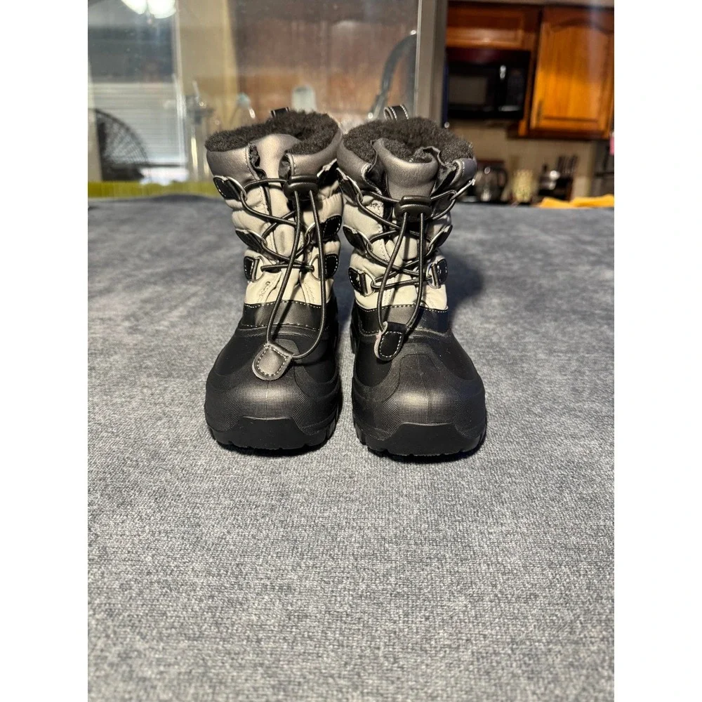 Members Mark Kids Snow Boots Gray Black Faux Fur Lined Winter Boots Size 11/12
